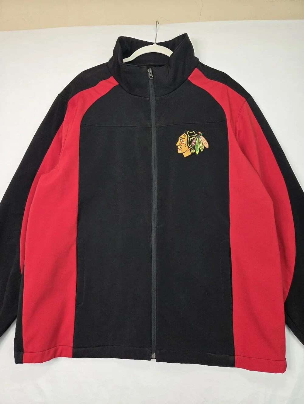NHL Chicago Blackhawks Full Zip Track Jacket Black Red Fleece Lined XL